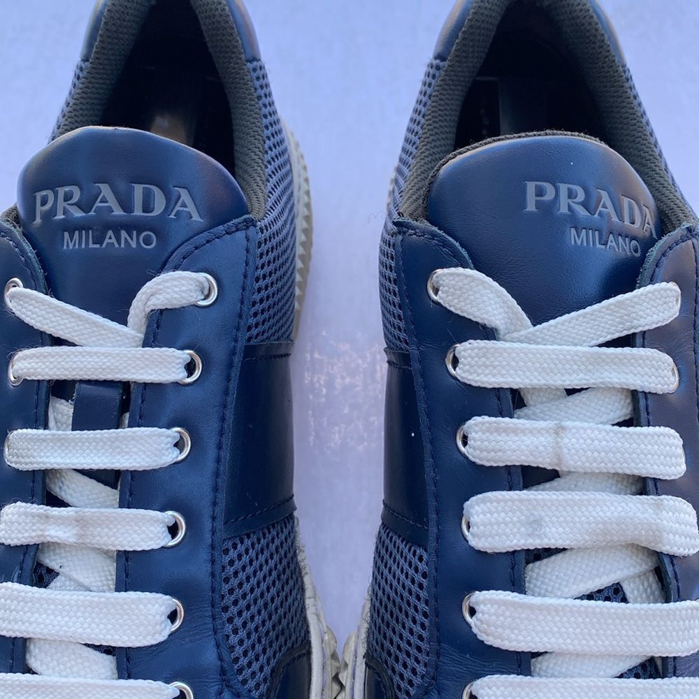 PRADA Milano Navy/White Sneakers Size 10 - Picture 2 of 8